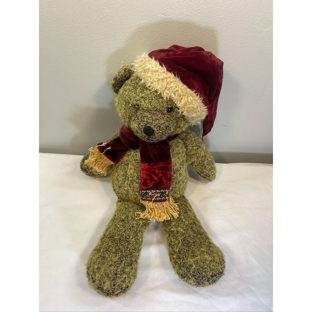 Russ Berrie Shimmers Plush Teddy Bear w/ Christmas Hat & Scarf 19" Winterfest